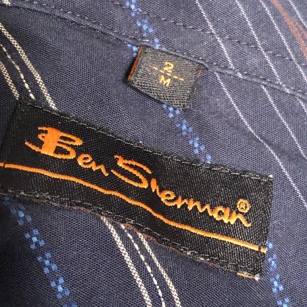 Ben Sherman Mens Button Front Long Sleeve Striped Blue Sz Medium. - Picture 3 of 3